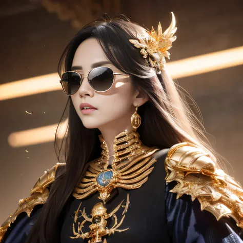 skelleton，Wear thick gold-framed reflective sunglasses，32K（tmasterpiece，k hd，hyper HD，32K）Light orange flowing hair，Silver skull jewelry area in the cave，Indigo Skull King ，Skeleton protector （The skeleton is realistic：1.4），Skull pattern robe，Silver skull ...