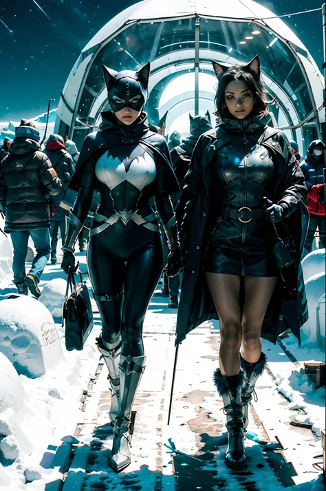 **Catwomen from DC universe, walking around an Igloo, in Antarctica. Realistic image** - (fast)