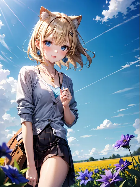 absurderes, (独奏:1.5,)ultra-detailliert,bright colour, extremely beautiful detailed anime face and eyes, view straight on, ;D, shiny_skin,25 years old, Short hair, , asymmetrical bangs, Blonde hair with short twin tails, Shiny hair, Delicate beautiful face,...