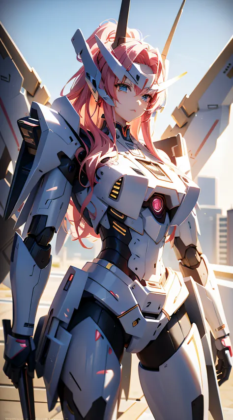 there is a large robot standing on the platform with female mecha, best anime 4k konachan wallpaper, detailed digital anime art,...