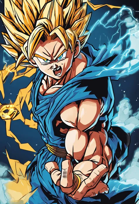 obra-prima, melhor qualidade, Gogeta super Saiyan azul, cabelo azul Blue Lightning Point, Studio particles and lights