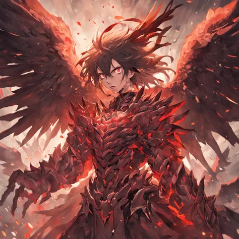 Cinematic image effects，对称，Chinese mythology and stories，Journey，The demon king of the golden-winged eagle，head of an eagle，closeup cleavage，Open your mouth，tosen，Surrounded by bloody skulls，Fierce eyes，Blood，A mouth full of blood，Dripping blood，Puffing，Su...