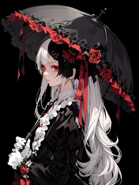 anime girl with long white hair and black and red umbrella, gothic maiden anime girl, best anime 4k konachan wallpaper, anime ar...