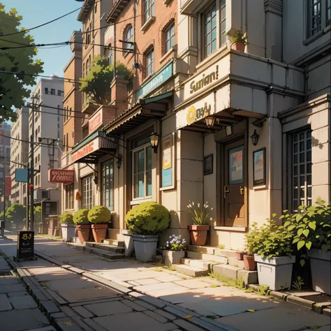 street front, ray tracing, comics, 3d rendering, cartoon, beautiful style, sunny, outdoor, detail, 4K, HD, high quality