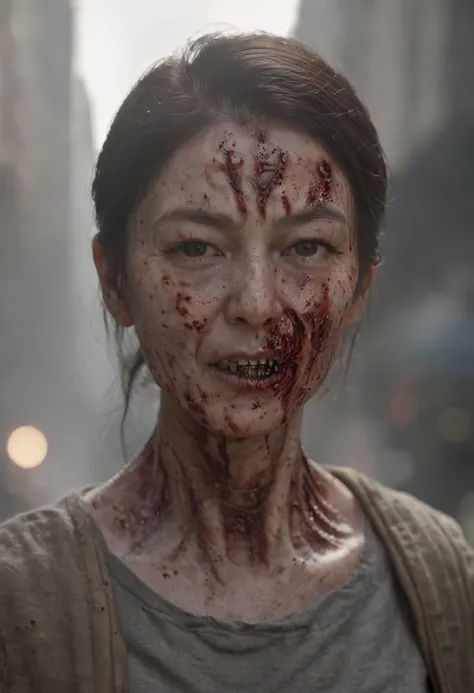 Cinematic image effects，Zombie mutation，frotting，Broken body，blood vess，，Murderous，Full body like，combats，The city was destroyed，Dispersed crowds for their lives，blasts，fire glow，废墟，of a real，Facial features are carefully depicted，Realistic skin texture，Da...