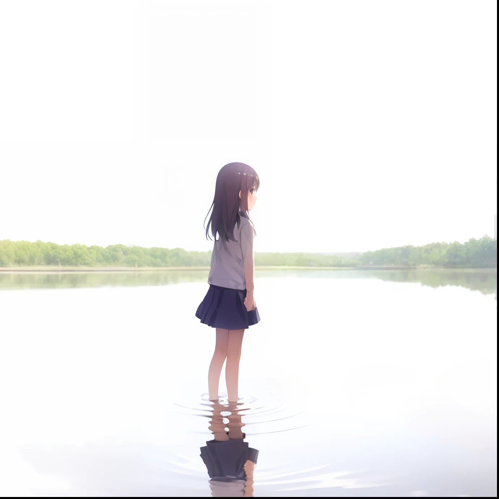 reflection of girl in water, girl standing above water, close up water,((water reflecting panties)),front,