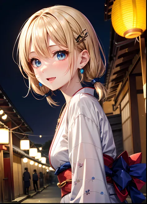 absurderes, (独奏:1.5,)ultra-detailliert,bright colour, extremely beautiful detailed anime face and eyes, view straight on, ;D, shiny_skin,25 years old, Shy face、Short hair, , asymmetrical bangs, Blonde hair with short twin tails, Shiny hair, Delicate beauti...