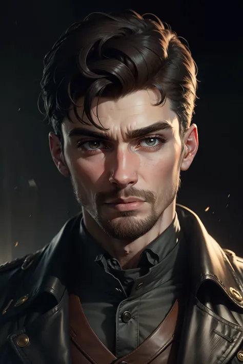 ultra realistic picture of a bearded thomas shelby straight face looking at me with dark background face illumination