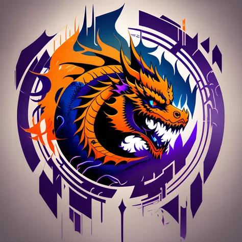 ((best qualtiy))，(tmasterpiece)，The symbol of the Chinese dragon，Graffiti style art logo，Dark purple and dark blue background，Bright orange，Minimalist and pure - dragons ，، simple，ultra - detailed，Detailed drawing，low-saturation，Low transparency，vectorised...