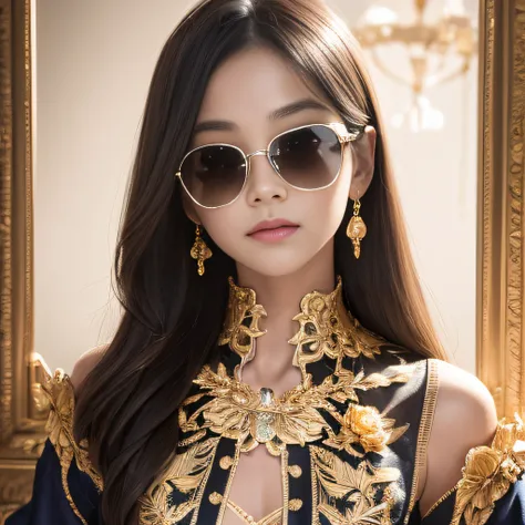 Skeleton Halloween，Wear thick gold-framed reflective sunglasses，32K（tmasterpiece，k hd，hyper HD，32K）Light chrysanthemum flowing hair，The Silver Skull Jewelry District in the backstreets，Indigo Skull King ，Smoke billowed out （The skeleton is realistic：1.4），S...