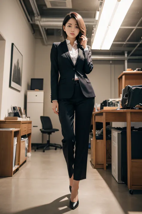 Woman in photo studio , with office clothes