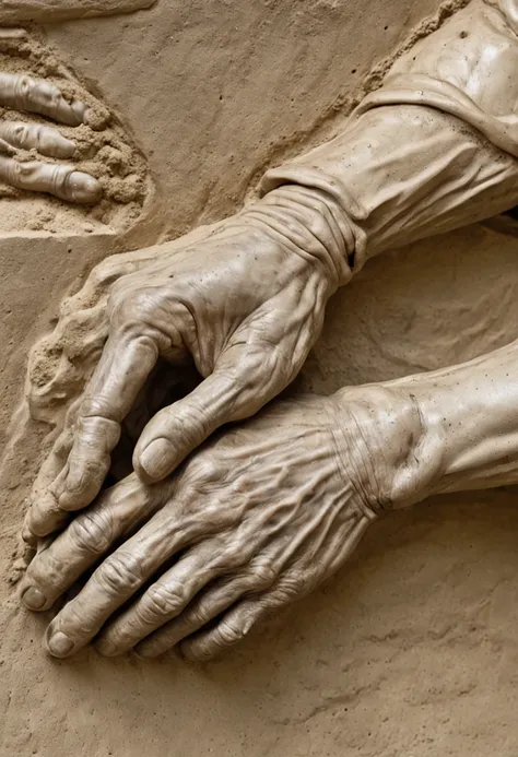 "Por favor, create an ultra-detailed and realistic picture of Gods hands creating man, como retratado na famosa pintura de Michelangelo na Capela Sistina. Focus exclusively on the hands, capturando cada nuance, texture and expression as God reaches out his...