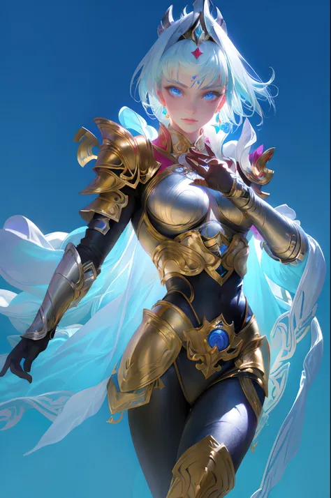 ultra-high saturation，（tmasterpiece）， fully body photo，（best qualtiy）， （1girll）， starryskybackground，wearing shiny gold armor， s...