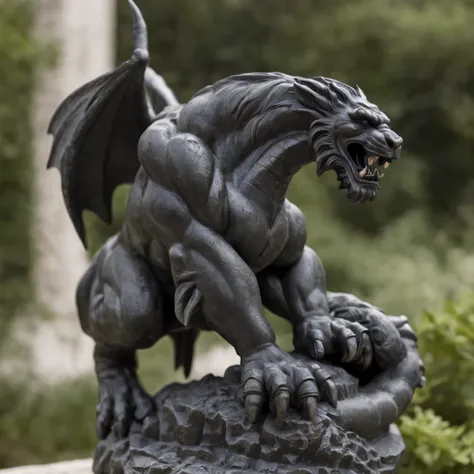 A profile sculpture for a Facebook page about gaming, carved from black marble, depicting a fantasy hero in a heroic pose, espada erguida, miniature dragon at your feet, Epic and imposing atmosphere, Escultura, Black Marmore, cinzel e martelo, detalhes int...