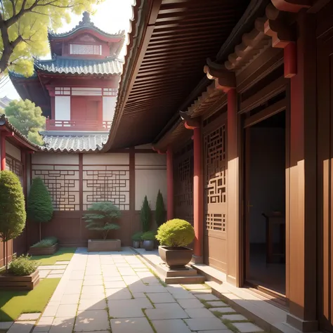 Classical Chinese architecture，Small yard，scenecy，Line drawings