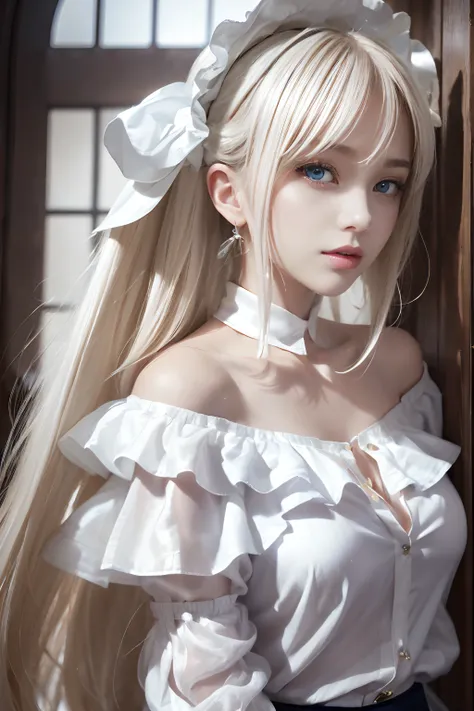 bright expression、poneyTail、Young shiny shiny white shiny skin、Best Looks、Blonde reflected light、Platinum blonde hair with dazzling highlights、shiny light hair,、Super long silky straight hair、Beautiful bangs that shine、Glowing crystal clear attractive big ...