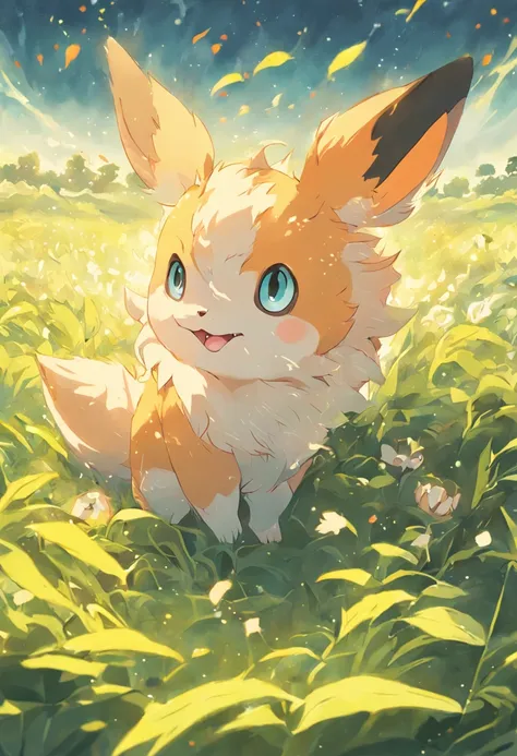 Pokémon, All kinds of virtual creatures, Fill the entire pasture, Q version, Cute, Surreal, Fresh painting,eevee,pussy