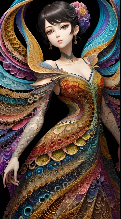 (masterpiece, top quality, best quality, official art, beautiful and aesthetic:1.2), (1girl:1.3), extremely detailed,(fractal art:1.2),colorful,highest detailed,(zentangle:1.2), (dynamic pose), (abstract background:1.5), (treditional dress:1.2), (shiny ski...