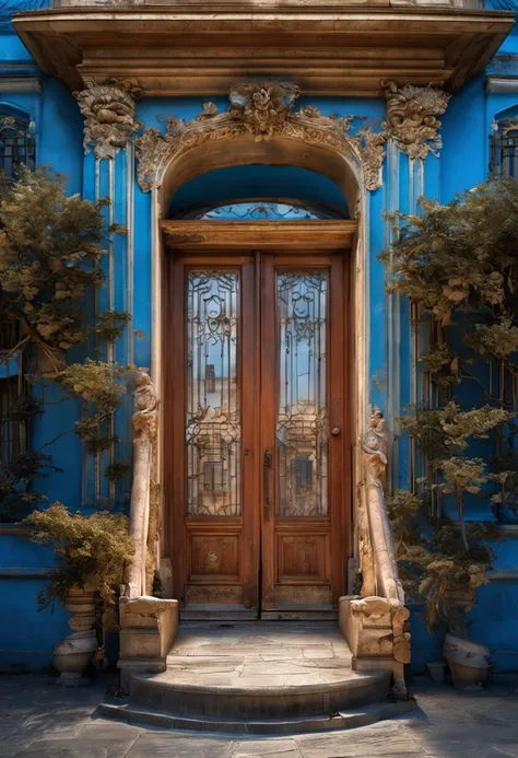 blue sky and in the sky a door and a beautiful staircase that refers to royalty