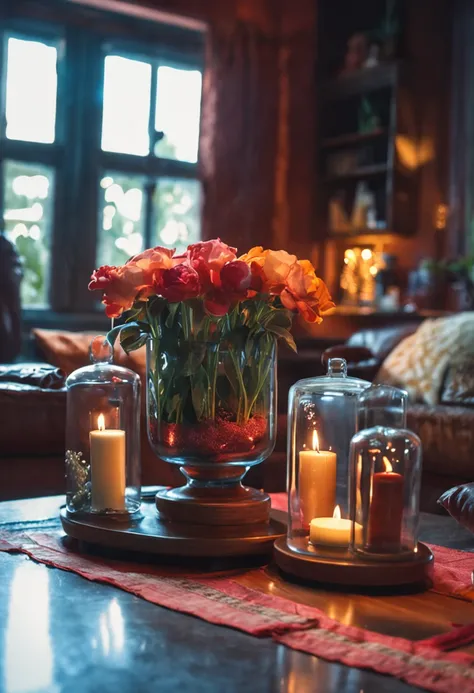 In a welcoming interior，There was an aromatherapy lamp on the table