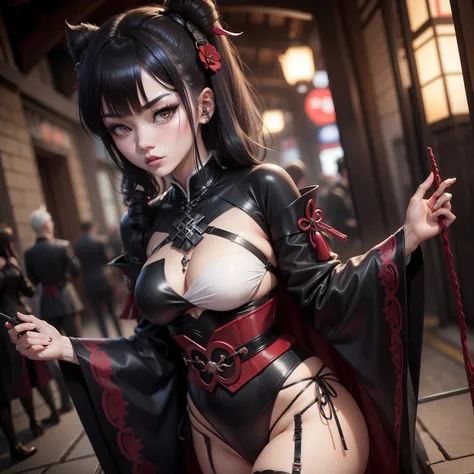 goth girl, Ganyu genshin, sexy, blurry background