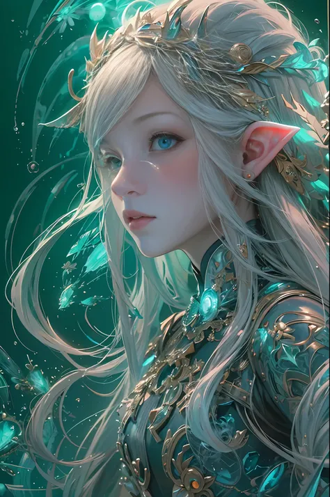 (masterpiece, top quality, best quality, official art, beautiful and aesthetic:1.2), (1 Elf girl), extremely detailed, long shapeless hair, (fractal art:1.3),colorful,highest detail, cinematic lighting.