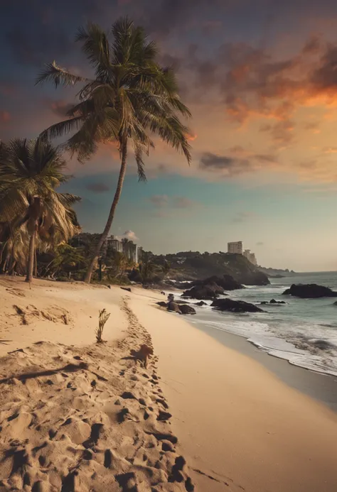 imagem de um homem 50 anos de idade, caminhando pela praia , encontra um vestido caido na areia