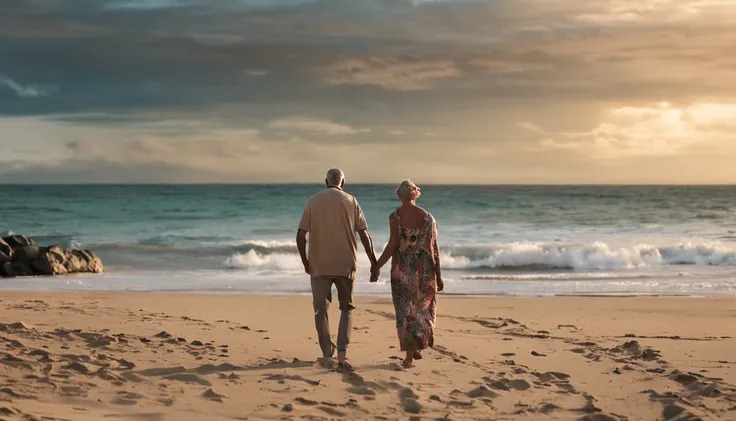 imagem de um homem 50 anos de idade, caminhando pela praia , encontra um vestido caido na areia