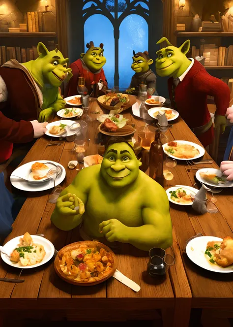 Dinner between Shrek, Harry Potter and Friends characters