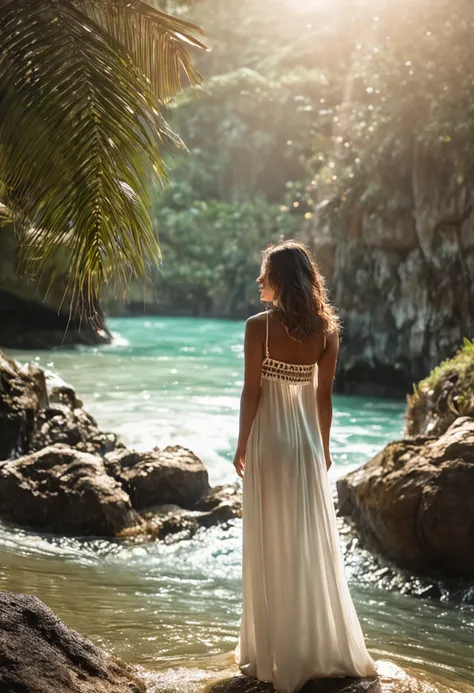 um vestido branco boiando nas aguas da praia