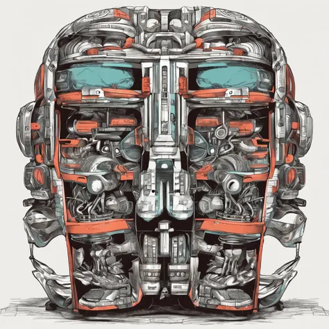 A head of Araffard, a head with several open compartments, Sticker of a head full of open compartments, Original head, Head with several compartments, logotipo ilustrado, The huge head full of open compartments