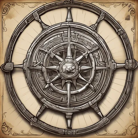 A close-up of a menu with a ship wheel and various icons, Interface do jogo, Interface do jogo, pirate setting, Jogo HUD, game ui asset design, Placa UI, arte do item, game icon asset, game icon stylized, Estilo de cor de Hearthstone, health bar hud, foto ...