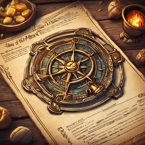 A close-up of a menu with a ship wheel and various icons, Interface do jogo, Interface do jogo, pirate setting, Jogo HUD, game ui asset design, Placa UI, arte do item, game icon asset, game icon stylized, Estilo de cor de Hearthstone, health bar hud, foto ...