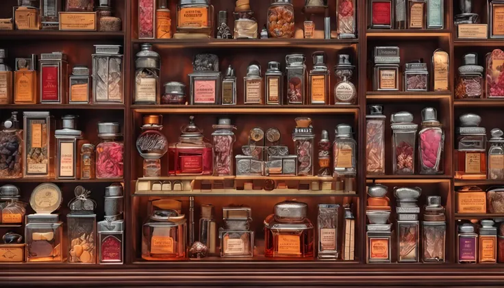 a small cabinet with perfumes