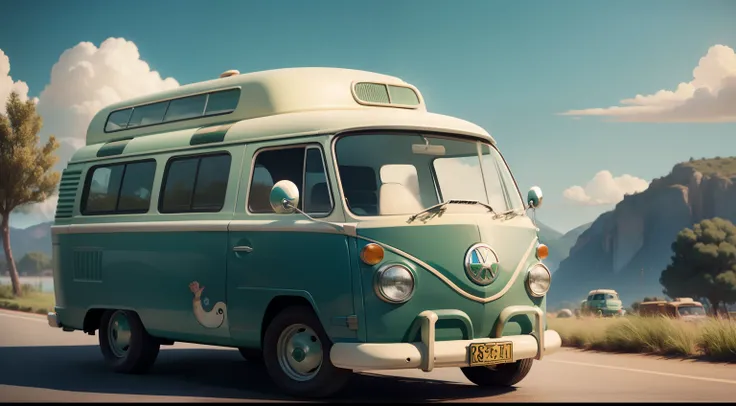 green kombi car, Disney Pixar cartoon