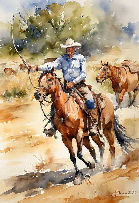 ha um cenario de montanha co um riacho de aguas rasa e cristalinas aonde vai atravessando um cowboy encima de um cavalo