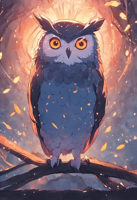 Cute and delicate owl animal in childrens drawing in illustration form