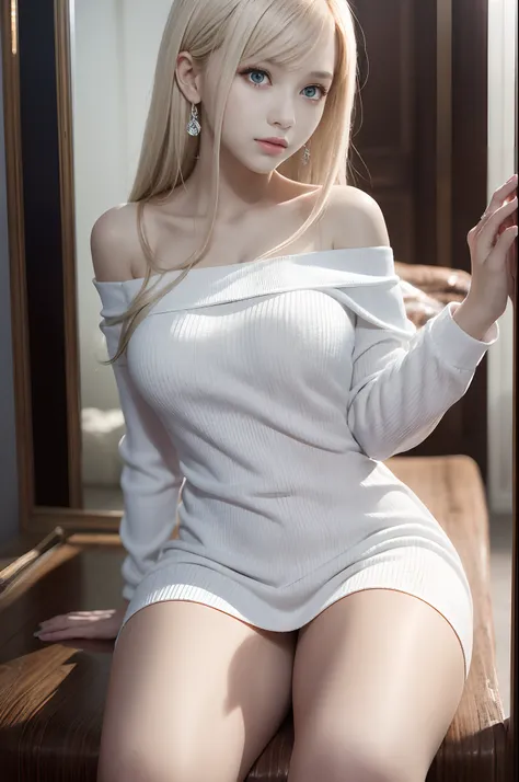 bright expression、Young shiny shiny white shiny skin、Best Looks、Blonde reflected light、Platinum blonde hair with dazzling highlights、shiny light hair,、Super long silky straight hair、Beautiful bangs that shine、Glowing crystal clear attractive big blue eyes、...