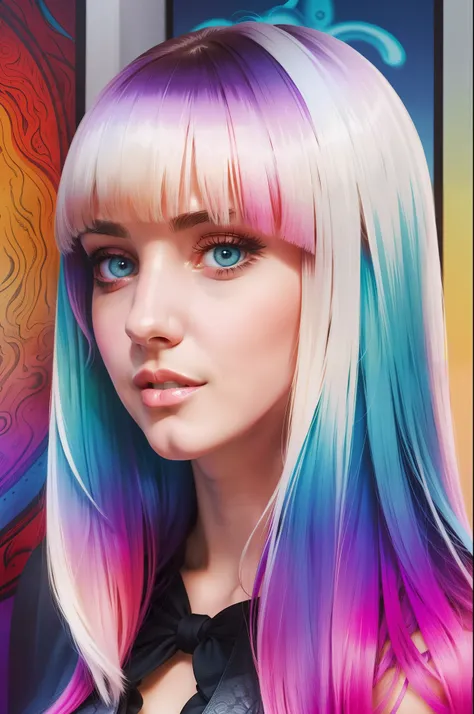 ((beste-Qualit)), ((tmasterpiece)), ((Realistic)), Ultra-detailed, young Anna Faris, Twintails Medium Length Hairstyle, Perfect colorful gradient, Illustration Style: Ernst Fuchs, —q 4 —s 750