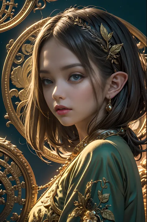 (masterpiece, top quality, best quality, official art, beautiful and aesthetic:1.2), (1 Elf girl), extremely detailed, long shapeless hair, (fractal art:1.3),colorful,highest detail, cinematic lighting, elven city background.