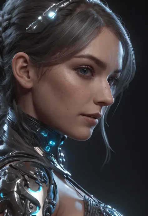 Personaje celeste, Super fine photo, imagen realista de cuerpo completo Unreal Engine 5 8K UHD, hembra, Armadura de esquema de color blanco y negro, neon luces,Detalles, Detalles del tatuaje cian, Vestido transparente y pauldron, Casco integral, Four tenta...