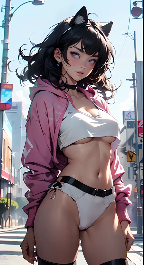 girl spacepunk,(((1girl))),((anime girl with extremely cute and beautiful black hair cat ears walking seductively down the street)),

(large breasts:1.4),saggy breasts,((((black hair,messy hair,colored inner hair,large hair,absurdly long unkempt hair:1.35,...