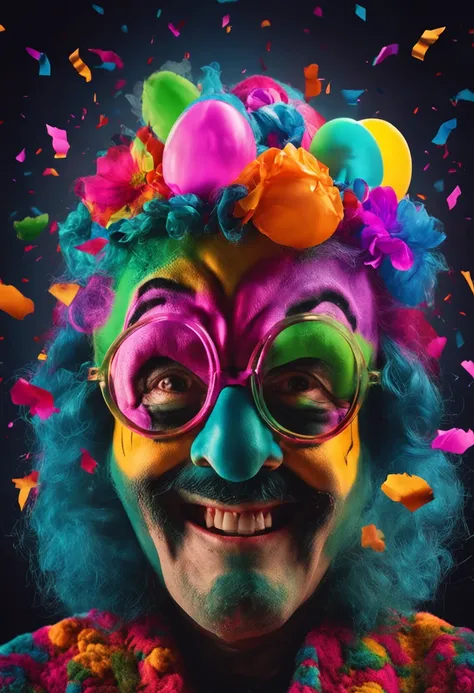 Create the photo of a clown with black background