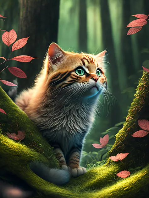 a cat in the forest, sweetwave