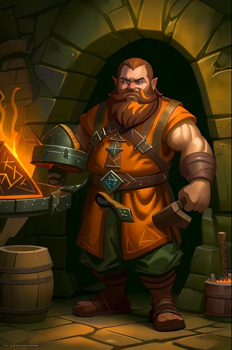 high details, best quality, 16k, [ultra detailed], masterpiece, best quality, (extremely detailed), full body, ultra wide shot, photorealistic, fantasy art, RPG art, D&D art, a picture of a dwarf working at his forge, fantasy male dwarf, brown hair, dynami...