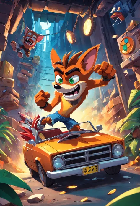 crash bandicoot dentro do carro