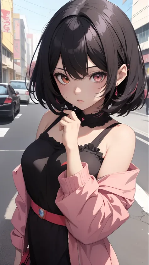 Menina anime com cabelo rosa e top preto tirando uma selfie, anime vibes, em estilo anime, em estilo anime, Anime Waifu, estilo anime. 8k, estilo de arte de anime, estilo anime 4K, Anime Wallaper, estilo de arte anime, estilo anime, uma garota de anime, Es...