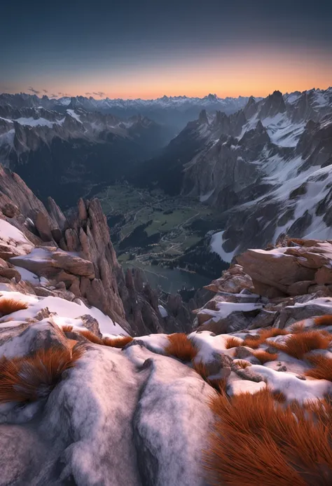 (extremely detailed CG 8k wallpaper unit, masterpiece, best quality, ultra-detailed), (better lighting, better shade, an extremely delicate and beautiful)Colfosco overlooking the Sella Group and Val Mezdì, in winter in the heart of the Dolomites,