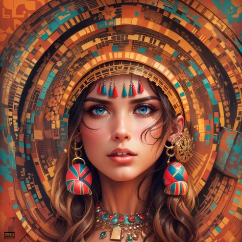 Create a Most Beautiful Woman Picture, from South America Peru, beautiful woman most beautiful, pretty girl, pretty woman, art (picture:1.3), (cover-style:1.3), fashionable, woman, vibrant, outfit, posing, front, colorful, background, striking, modern, tre...