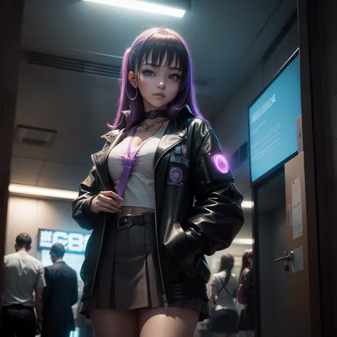 Cyberpunk Detective High School Girl、illuminated by spotlight、cool